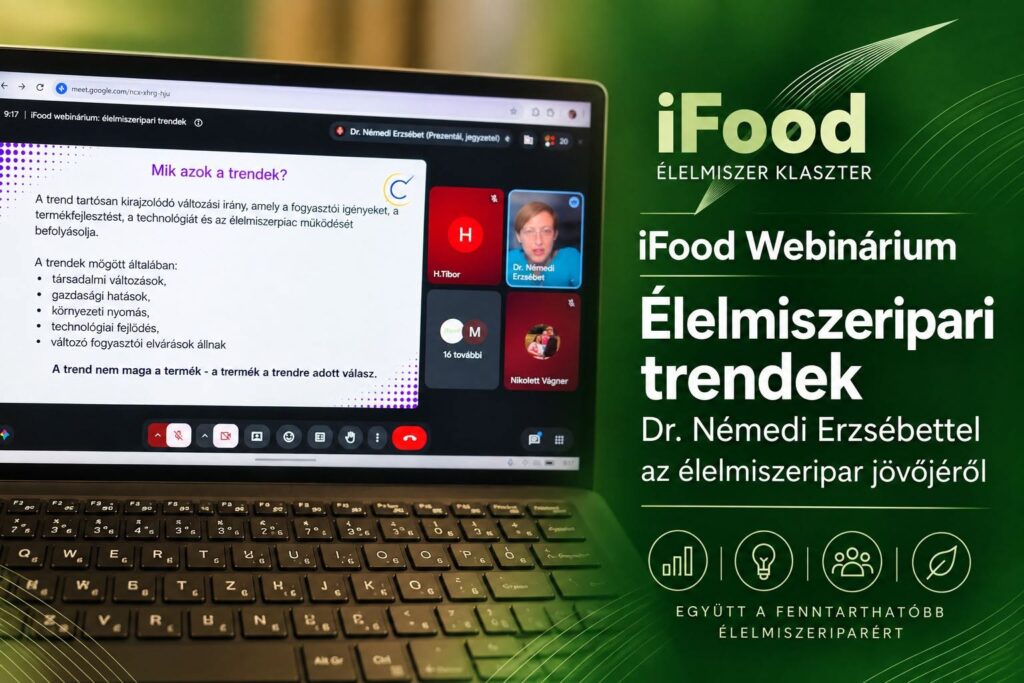 Dr. Erzsébet Némedi presenting at the iFood Cluster webinar on food industry trends
